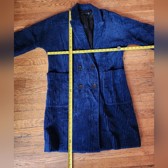ZARA Blue Wide Wale Corduroy Double Breasted Coat - Picture 5 of 9